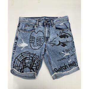 Ninth Hall Captain Mens Jeans Shorts Size 30 Slim Scribbles Denim